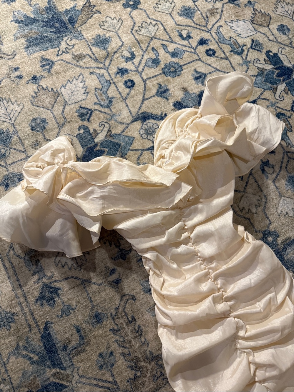 Oh Polly Cream One-Shoulder Ruffle Dress